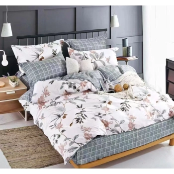 Pościel Flanelowa 160x200 Biała beżowe kwiaty FL632